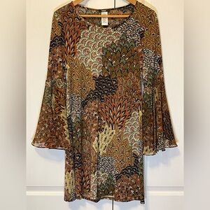 MSK Tan and Brown A-line Bell Sleeve Dress